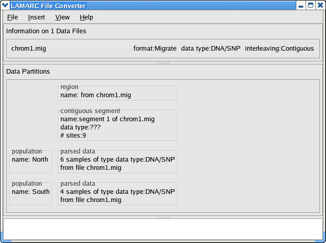 GUI converter after reading file chrom1.mig