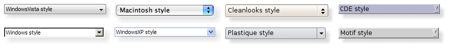Comboboxes in the different built-in styles.