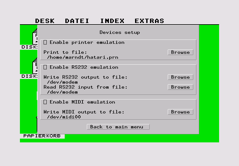 Hatari's GUI - the device dialog