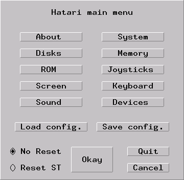 Hatari's GUI - the main menu