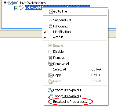Breakpoint properties context menu item