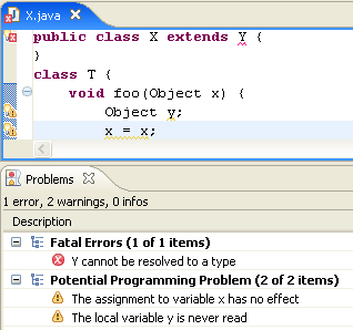 picture of Problems view with grouped problems