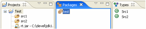 Java browsing perspective containing a logical package