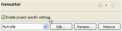 Project property page with 'Enable project specific settings' checkbox