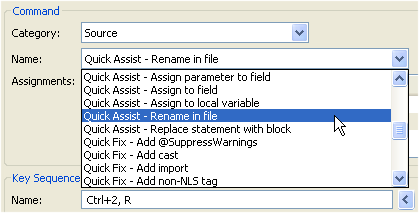 Keys preference page with quick assist shortcuts