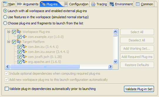 Plug-ins tab