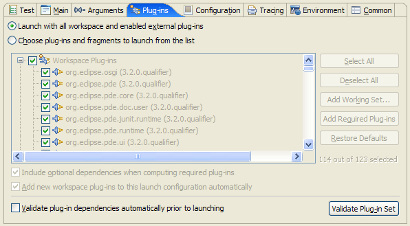 JUnit Plug-ins Tab