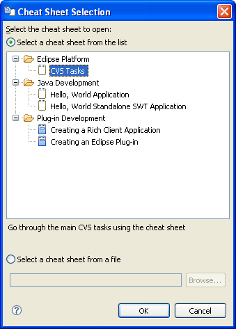 Cheat sheet dialog