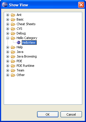 Show View dialog with Hello entry