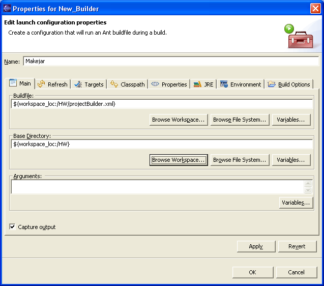 Main tab of External tools dialog