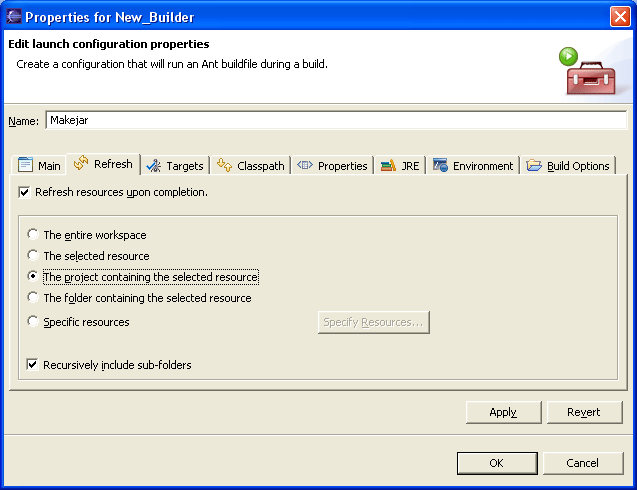 Refresh tab of External tools dialog