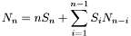 \[ N_n = nS_n + \sum_{i=1}^{n-1} S_iN_{n-i} \]