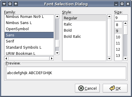 Shows font selection dialog.
		